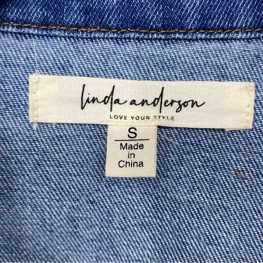 Linda Anderson floral embroidered blue jean faded look jacket wms sz small - Picture 7 of 13